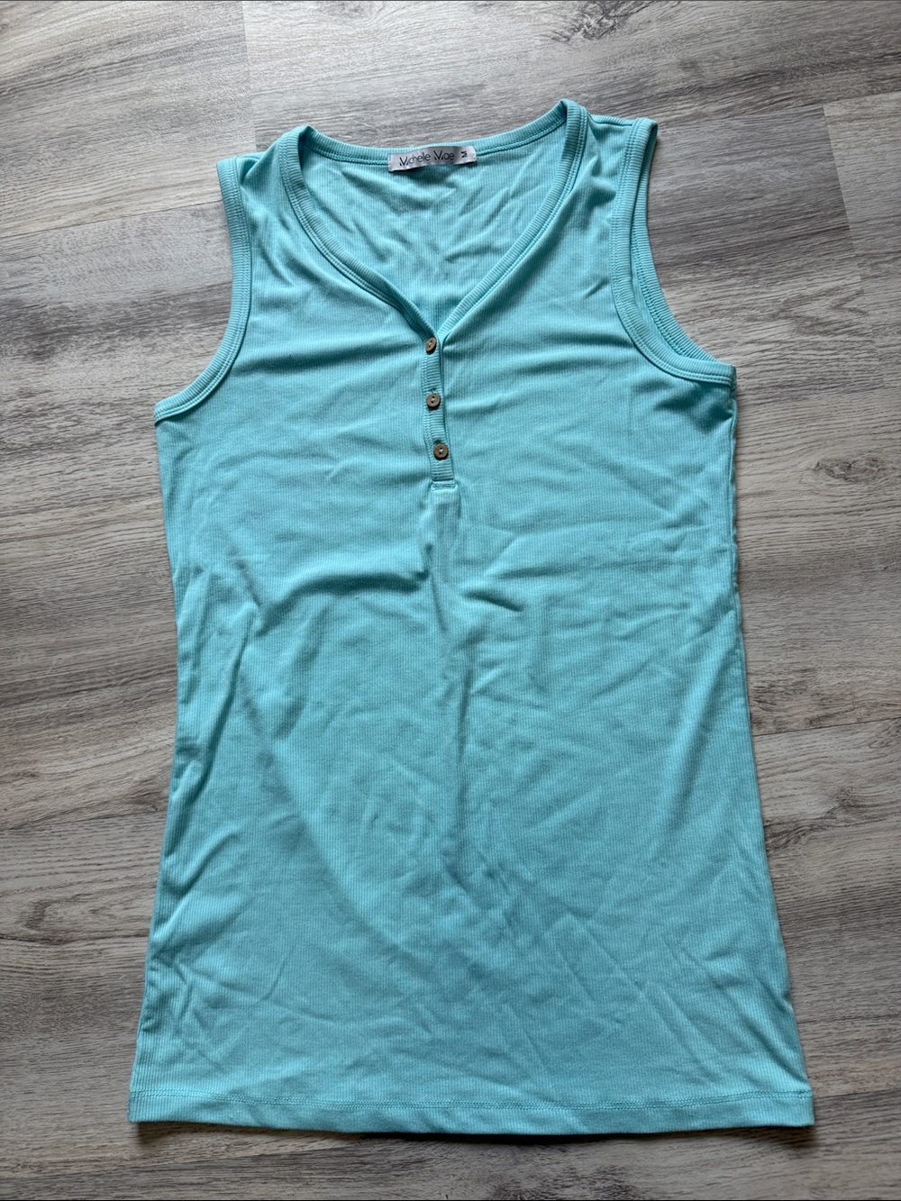 Michelle Mae Ribbed Light Blue Henley Tank